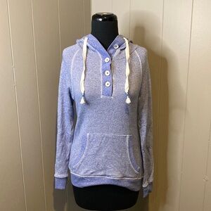 JO&CO Jeans Women’s Medium 1/4 Button Up Hoodie Drawstrings Long Sleeves Knit